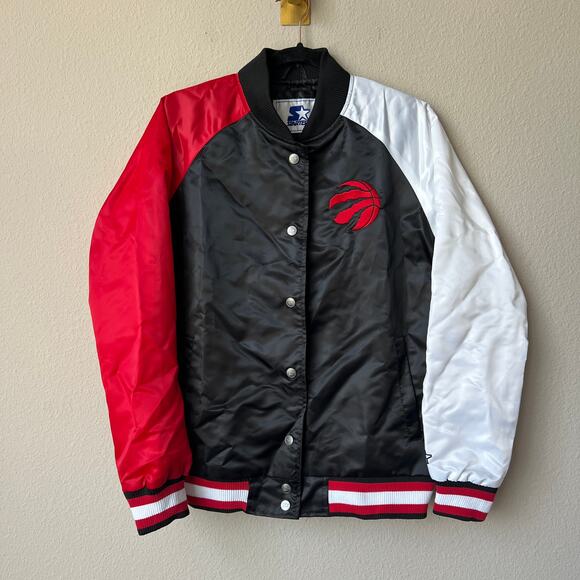 Rare Starter Toronto Raptors Black Red White Satin Varsity Jacket Size L - Picture 1 of 6